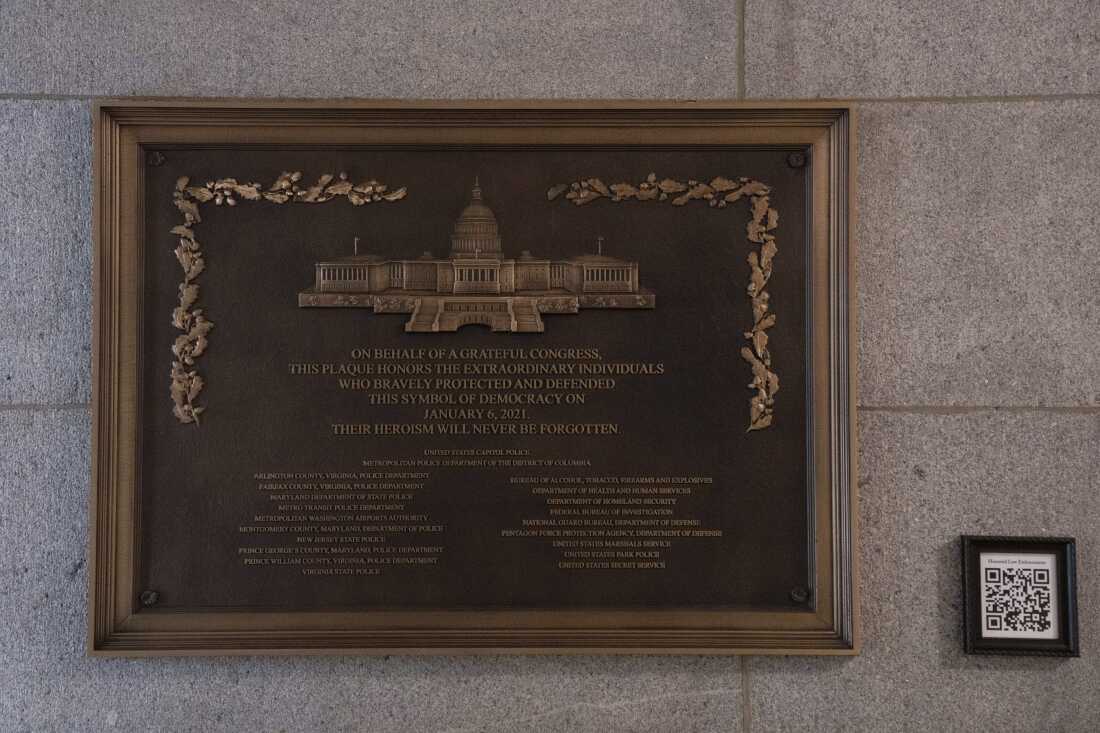 Jan. 6 plaque honoring police officers is now displayed at the Capitol after a 3-year delay : NPR